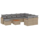 vidaXL 11-delige Tuinset met Kussens, Poly Rattan, Beige