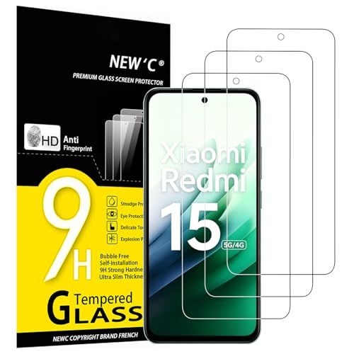 NEW'C 3 Stuks, Screen Protector voor Xiaomi Redmi 15 5G/4G, Xiaomi POCO M7 4G, POCO M7 Plus 5G, Gehard Glass Schermbeschermer Film 0.33 mm ultra transparant, ultra resistent