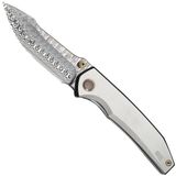 WE Knife WE24086-DS1 Hugin Damasteel, Gray Titanium, zakmes, Raven The Pirate design