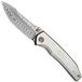 WE Knife WE24086-DS1 Hugin Damasteel, Gray Titanium, zakmes, Raven The Pirate design