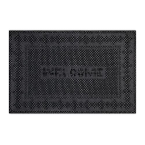 Relaxdays deurmat rubber, 40x60 cm, voetmat welcome, antislip, weerbestendig, met noppen, binnen & buiten, zwart