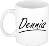 Bellatio Decorations Dennis Naam koffiemok - beker - met sierlijke letters - wit