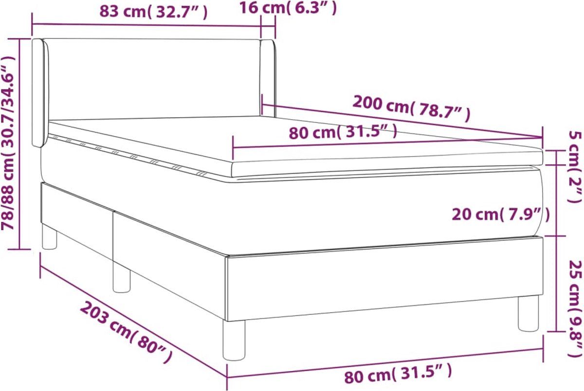 vidaXL Boxspring Bed - 80x200 cm - Lichtgrijs - Met Matras