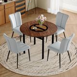STILVORA Eettafelset 100 Cm - Ronde Tafel Met 4 Eetkamerstoelen - Voor Eetkamer En Keuken - Glas, Metaal En PU - Bruin