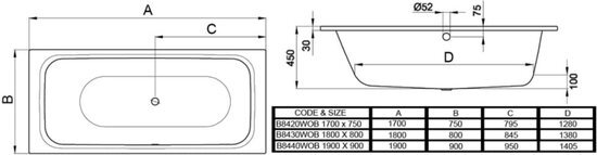 Bette Purista ligbad wit 180x80