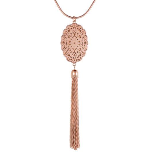 Deja Jewels Rosekleurige lange dames ketting met medaillon en kwastje