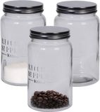 Merkloos Set van 3x stuks glazen keuken/voedsel bewaar voorraadpotten 18 cm - 1000 ml - Voorraadbussen met luchtdichte deksel