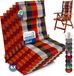 Beautissu Sun-HL - Set de 6 Coussins Premium Haut Dossier avec Repose-tête 120x50 cm Résistant aux UV & Coussin Épais de 8 cm Coussin de Chaise de Jardin Bandes de Fixation Antidérapantes Tissu Robuste Orange Beige à carreaux
