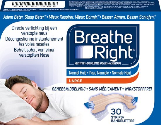 Breathe Right Anti Snurk Neusstrips - Neusspreider - Neuspleisters - Normale Huid - Large 30 stuks - Huidskleurig - Goede Nachtrust - Huidvriendelijk - Ideaal bij Verkoudheid en Allergieën