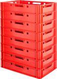 Kingpower 8x E1 Vleeskratten, Rood, Eurobox, Voedselveilig, Slagerskist, Opbergdoos, Plastic Bak, Stapelbaar, 60 x 40 cm