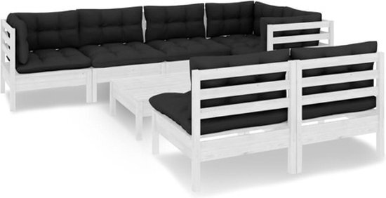 vidaXL 8-delige Loungeset met kussens massief grenenhout wit