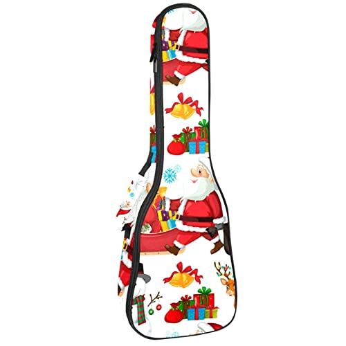 UEKWLOSDN Kerstman eland sneeuwpop hert patroon ukelele hoes tenor ukelele tas voor volwassenen ukelele hoes met verstelbare bandjes waterdichte ukelele gewatteerde tas