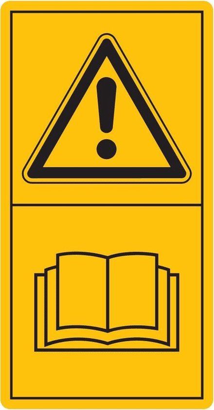 Combinatie-etiket let op, gebruiksaanwijzing lezen sticker 70 x 140 mm - staand
