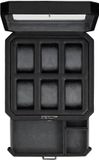 OEM Luxe horlogebox, 6 compartimenten, leer, zwart/grijs, met grote glazen bovenkant