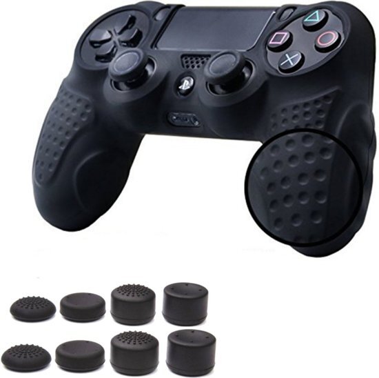 KELERINO. Silicone Bescherm Hoes Case Skin met Thumbnails voor PS4 Controller â€“ Accessoires Set voor Playstation 4 Controller - - Zwart