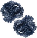 Decoris 2x guirlande de Noël - bleu foncé - lametta brillant - 270 cm