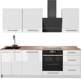 Vicco Complete keukeneenheid Fame-Line, Wit Hoogglans/Wit, 230 cm, WB Eik