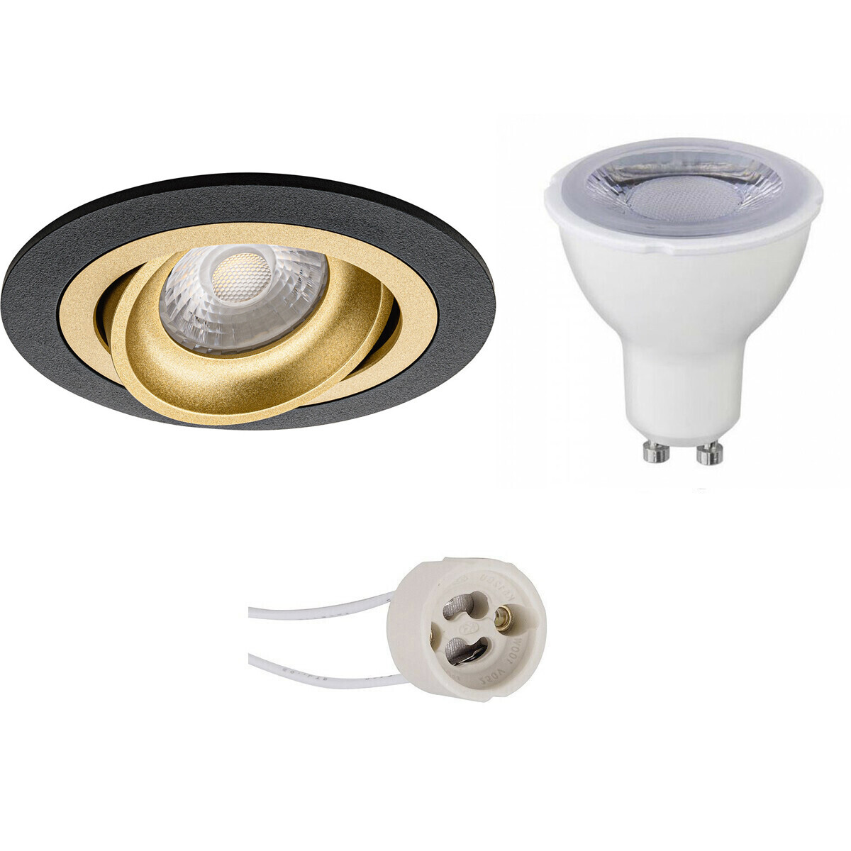 BES LED Voordeelset LED Spot Set - Pragmi Alpin Pro - GU10 Fitting - Dimbaar - Inbouw Rond - Mat Zwart/Goud - 6W - Helder/Koud Wit 6400K - Kantelbaar Ø92mm