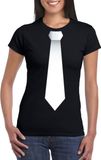 Bellatio Decorations Zwart t-shirt met witte stropdas dames S
