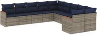 vidaXL 10-delige tuinbankset met kussens, grijs, polyrotan