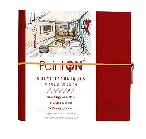 Clairefontaine 975430C – Notitieboek met tekenpapier, 64 witte pagina's, 14 x 14 cm, 250 g, elastische sluiting, rode softcover
