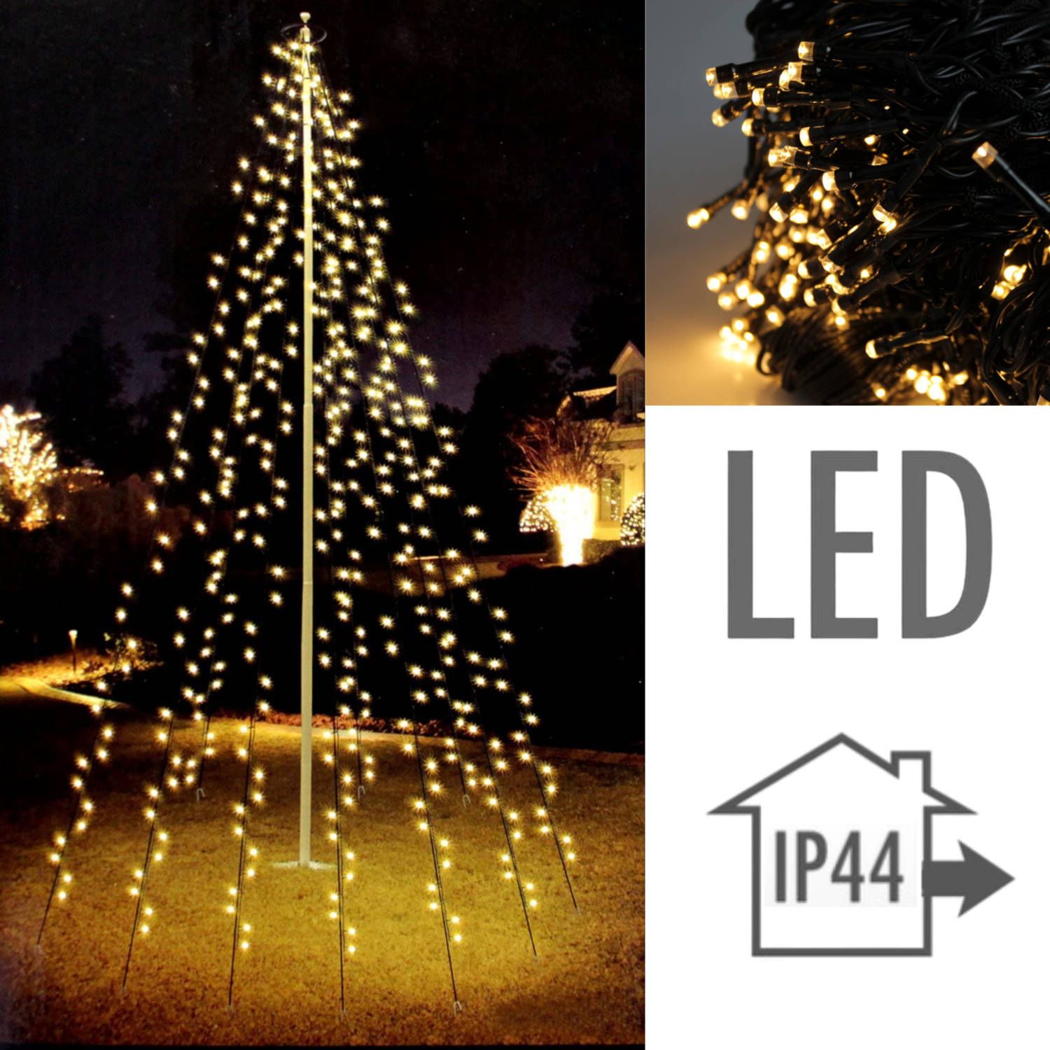 Zenzee vlaggenmast kerstverlichting - 2 meter - 120 LED's - kerstverlichting buiten - kerstversiering - kerst