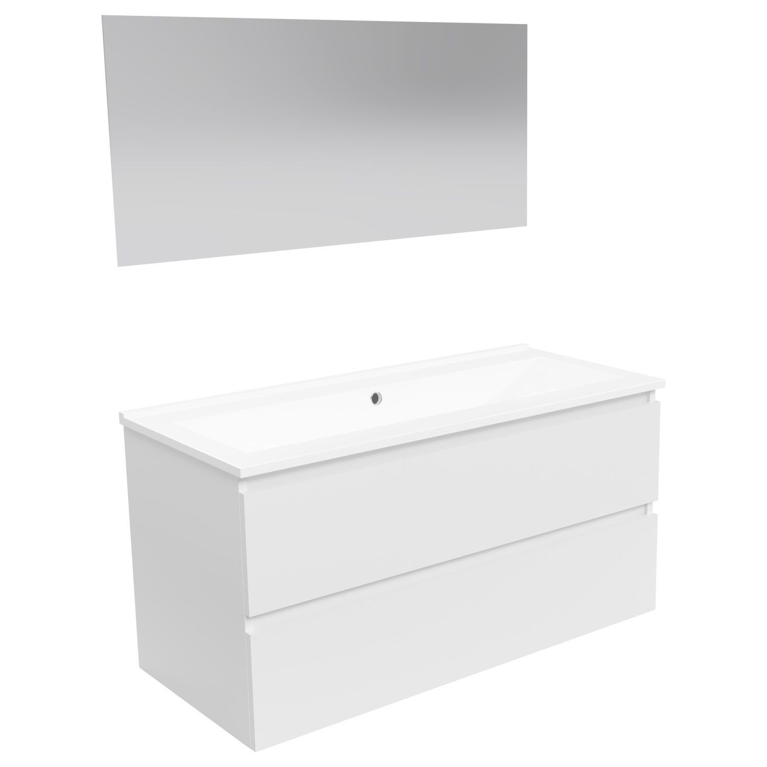 Boss & Wessing Paris Badmeubel 100 cm Mat Wit Wastafel Compleet Hoogglans Wit (1 of 2 Kraangaten)