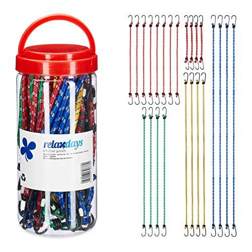 Relaxdays Snelbinders met haak, 24 stuks, bagagespin voor auto & fiets, 5 groottes, universele spinbinder, meerkleurig