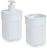 Berilo Badkamer accessoires set - 2-delig wit - kunststof - Zeeppompje - Tandenborstelbeker