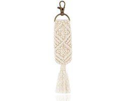 Deja Jewels Lookinggoodtoday Geknoopte Boho Sleutelhanger Handgemaakt Wit van Katoen en Metaal