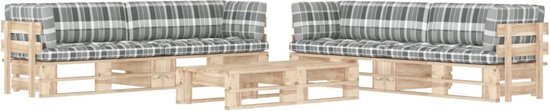 The Living Store Pallet Loungebankset - Hout- 110 x 65 x 55 cm - Grijs