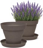 EDA Romeo Bloempot en onderschaal - 4 stuks - D25 x H20 cm - taupe - kunststof