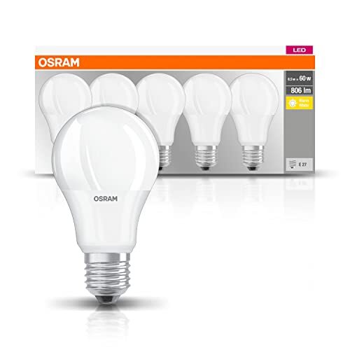 OSRAM Lamps OSRAM LED Base Classic A lamp, voet: E27, Warm Wit, 2700 K, 8,50 W, vervangt 60 W gloeilamp, mat, LED BASE CLASSIC A , 10 x set van 5