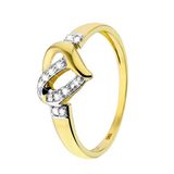 Lucardi Dames Ring hart 9 diamanten 0,05ct - Ring - Cadeau - 14 Karaat Goud - Geelgoud
