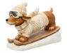 Decoris ornament hond op ski's 49.5x20x34cm crème, bruin