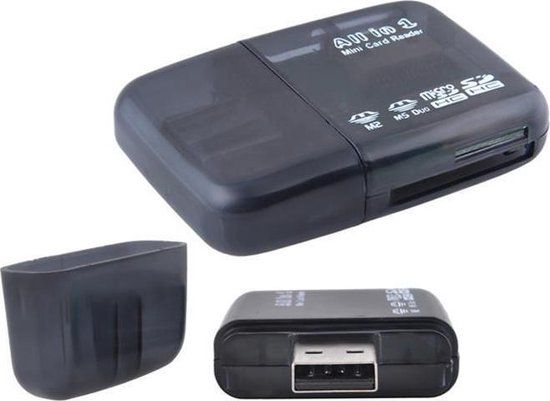 Mini USB Card Reader All In One - kaartlezer voor o.a. Micro SD & SD - Zwart