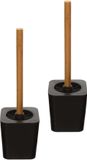 5five Toiletborstel met houder - 2x - zwart - kunststof en bamboe - 38 cm - wc borstel