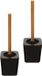 5five Toiletborstel met houder - 2x - zwart - kunststof en bamboe - 38 cm - wc borstel