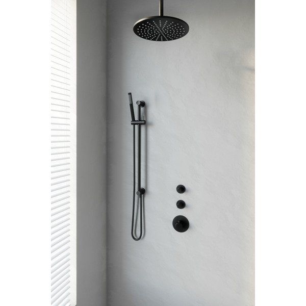 Saniclass Brauer Black Thermostatische Inbouwdoucheset - 30cm Hoofddouche, Plafondarm, Staafhanddouche, Glijstang - Mat Zwart