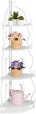 Merkloos Relaxdays Hoekrek van metaal met 4 niveaus (h x b x d), 113 x 30 x 30 cm, vrijstaand plantenrek, opvouwbaar, vintage look, wit, staal, kunststof
