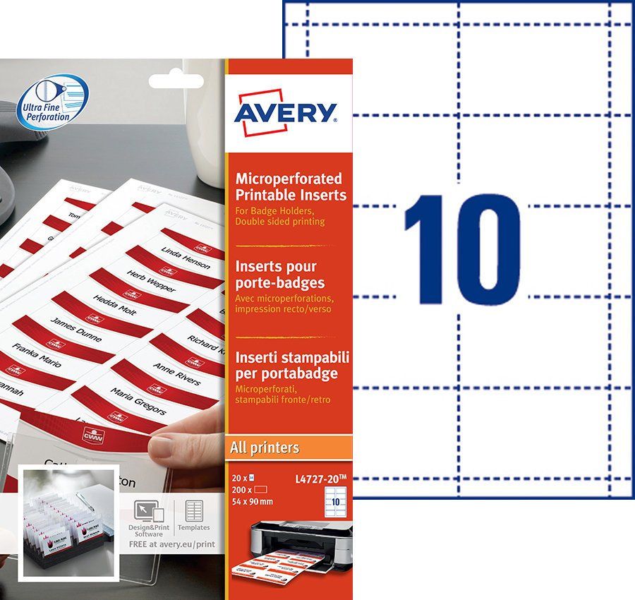 Avery Insteekkaarten voor badgehouders - L4727-20 - wit - 200 stuks