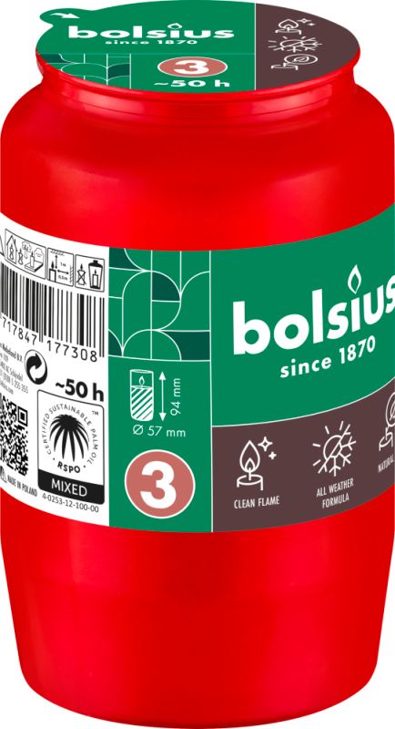 Bolsius Herdenkingslicht nr 3 rood 1 stuk