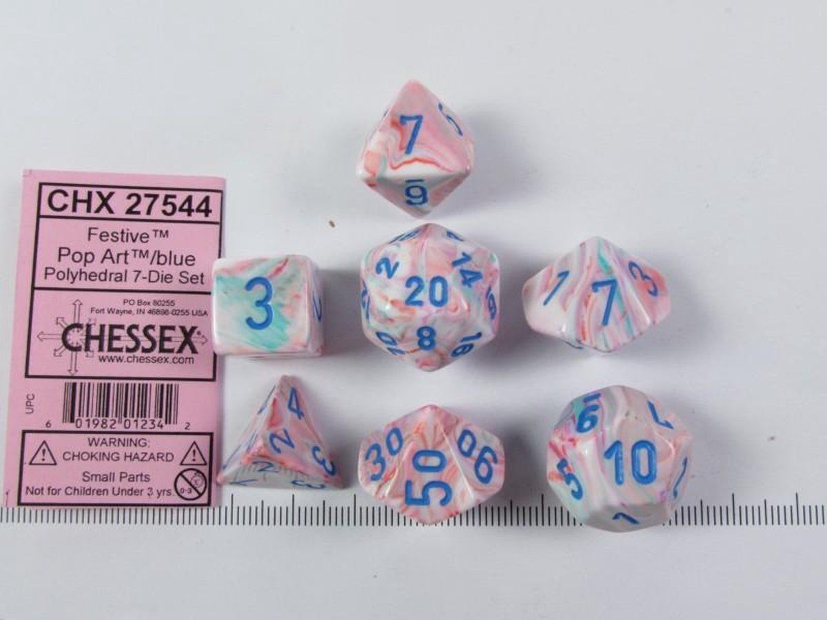 Chessex Festive Pop Art/blue Polyhedral 7-Die Set - Roze