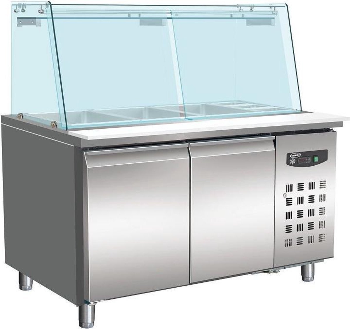 - Professionele Koelwerkbank Glasopstand Recht | 2 Deuren, 4x 1/1GN Pan | Standard Line | | 7950.0420 | Horeca grijs