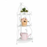 Relaxdays Plantenrek hoek 3 etages HBD: 82,5 x 30 x 30 cm inklapbaar bloemenrek vintage look binnen wit