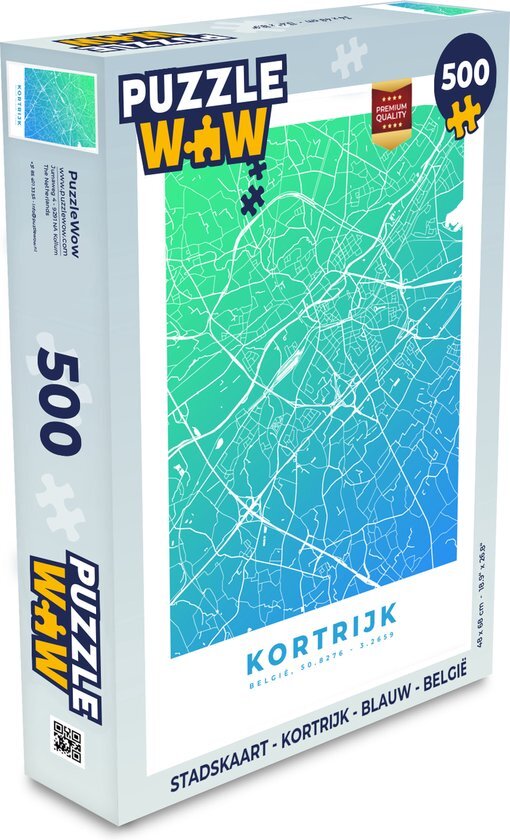 MuchoWow Puzzel Stadskaart - Kortrijk - Blauw - België - Legpuzzel - Puzzel 500 stukjes - Plattegrond