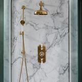 Hudson Reed Elizabeth Kit de douche thermostatique – 2 fonctions – Pommeau & Kit douchette sur rampe – Or satiné