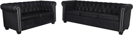 vidaXL Bankstel Chesterfield kunstleer zwart