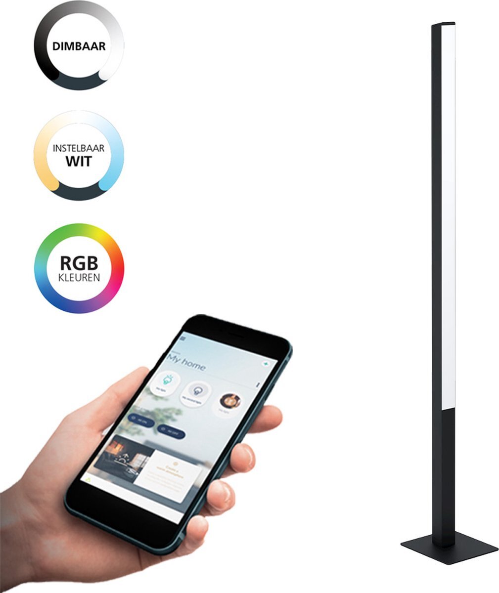 EGLO Connect EGLO connect.z Simolaris-Z Smart Vloerlamp - 161,5 cm - Zwart/Wit - Instelbaar RGB & wit licht - Dimbaar - Zigbee