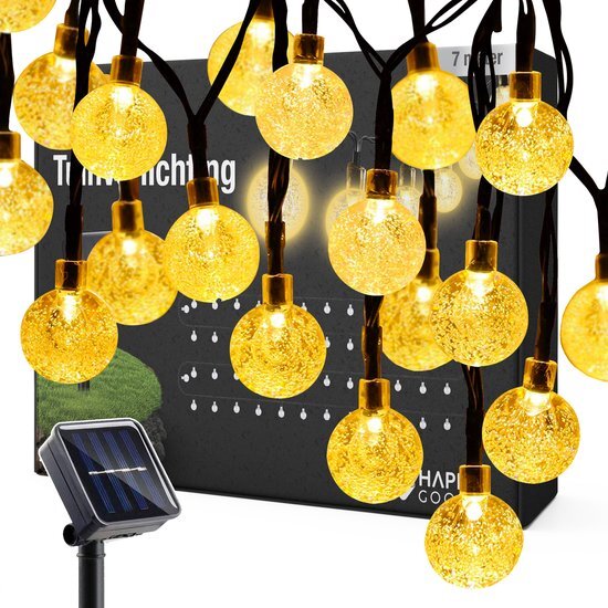 Happy Goods® Happy Goods - Tuinverlichting op zonne-energie - Solar tuinverlichting - 7 meter - 50 solar led - crystal lampjes ø 2,5 cm - Verlichting voor in de tuin - Sinterklaas